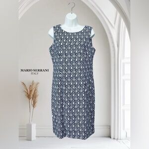 NWOT, Mario Serrani Italy, Navy & White Patterned Midi Dress, Size 10